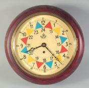 A REPLICA R A F WALL CLOCK with coloured dial and mahogany case. 9ins diameter.