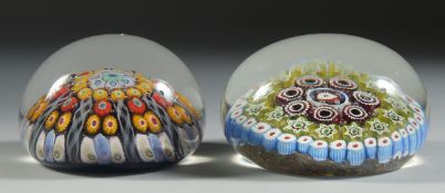 TWO MILLEFIORI PAPERWEIGHTS. 3.25ins diameter.