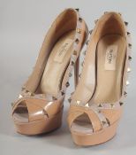 A PAIR OF VALENTINO BEIGE STUDDED SHOES. Size 37.