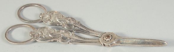 A PAIR OF GEORGE IV SILVER GRAPE SCISSORS. Sheffield 1822. Maker: Aaron Hadfield.