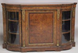 A GOOD VICTORIAN WALNUT AND MARQUETRY CREDENZA by EDWARD & ROBERTS with figured walnut top, ormolu