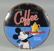 AN ENAMEL CIRCULAR MICKEY MOUSE COFFEE SIGN. 11ins diameter