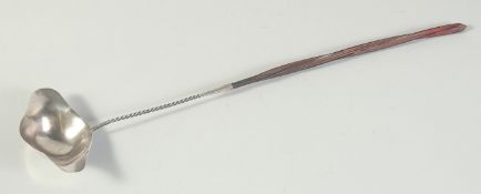 A LONG HANDLED GEORGE III TODDY AND PUNCH LADLE, possibly Scottish with sword handle. 15.5ins long.