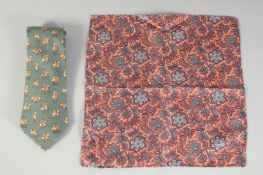 A HERMES SILK TIE, horse and rider, and a Daniel Hechter handkerchief. (2).
