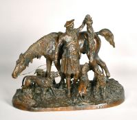 P J MENE (1810-1879) FRENCH A BRONZE FIGURE, 'CHASSE EN ECOSSE' Signed, 11ins x 14ins x 7ins.
