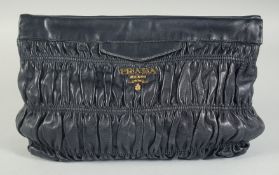 A GOOD BLACK LEATHER PRADA SOFT RUFFLE BAG. 29cm long.