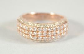 A 14CT GOLD FIVE ROW DIAMOND RING.