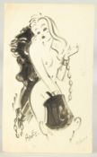 Edward Sylvester Hynes (1897-1982) Irish, A nude woman in chains, pen and ink, signed, 13.5