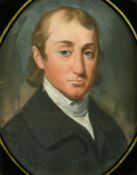 English School (19th Century), Head and shoulders portrait of a young man in a Verre Eglomise