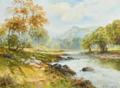 Ernest Walbourn (1872-1927) 'At Bettws-y-Coed, N. Wales', a stream with sheep grazing the banks