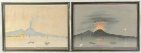 A pair of Neapolitan scenes of Vesuvius, circa 1927, watercolour and gouache, each 10