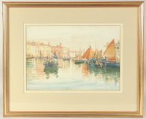 Boats on a canal in Venice, watercolour, initialled B.M.F., 9.75
