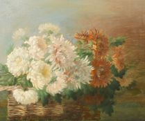 Early 20th Century, A still life of flowers in a wicker basket, oil on canvas, 20