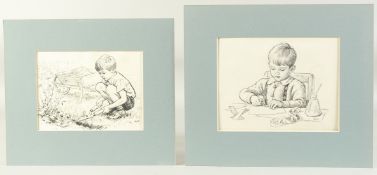 Hubert Williams (20th Century), Two child studies of a young boy making a paper chain 7