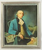 Ken Rogers (20th Century), Portrait of a seated gentleman holing a piece of paper, oil on canvas,