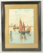 Sailing boats on the lagoon, Venice, watercolour, signed and inscribed, 14.75