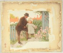 Percy Tarrant (1855-1934) British, A man on a doorstep being greeted by a young girl holding a book,