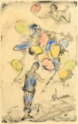 Arturo Peyrot (1908-1993) Spanish, balloon seller, watercolour possibly over a print base, signed,