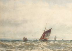 Attributed to Thomas Bush Hardy (1842-1897) Sailing boats and a tall ship in choppy seas,