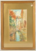 A Venetian canal scene, watercolour, indistinctly signed, 14