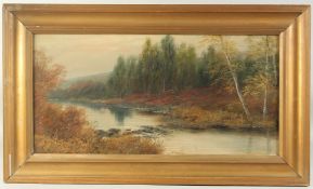 T. Wood, An Autumn view of a tranquil river scene, oil on canvas, signed, 12