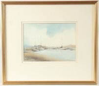 Peter Toms (b. 1940) British, Boats moored on a tidal river, watercolour, signed, 6
