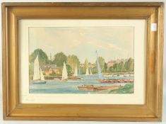 J. Cowan circa 1966, sailing boats in an inner harbour, watercolour, signed, 11