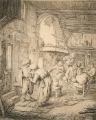 Van Ostade (1610-1685), figures in an interior, etching, signed in the plate, 4.25