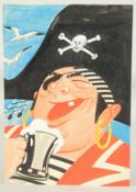 Edward Sylvester Hynes (1897-1982) Irish, Portrait of a happy pirate holding a drink, watercolour,