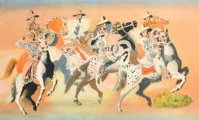 School Prints Ltd, 'Arizona Cowboys' by Buk Ulreich, original lithograph, 19.25