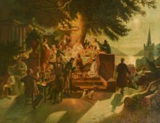 Hans Hochgurtel (1897-1968) German, figures revelling beneath candlelight on a moonlit terrace