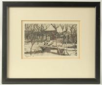 T. Spikins (20th Century), a print of a figure heading towards Chinese buildings, signed in pencil