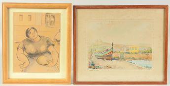 Joseph Galea, 'Mistra Bay', Malta, watercolour, signed, inscribed and dated 1956 in pencil, 6.25