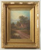 Sydney Yates Johnson (19th/20th Century), female figure beside a country cottage, oil on canvas,