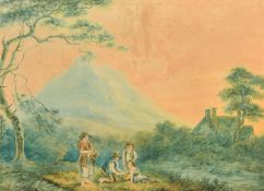 Attributed to William Ward (1766-1826) British, children gathering items in an open landscape with a