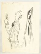 Edward Sylvester Hynes (1897-1982) Irish, A dapper gentleman in a jacket looking in a mirror, pen
