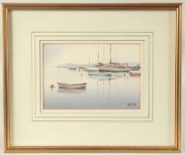 Peter Toms (b. 1940) British, 'Dead Calm', moored boats, watercolour, signed, 5