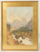 19th Century, a view of the Doldenhorn and Fisistok mountains with a river in the foreground,