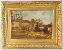 A large house next to a farm building, oil on canvas, initialled T.R, 10