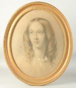 19th Century, a head study of a female figure, pastel, 19.5