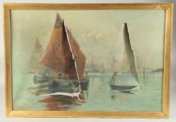 19th Century, sailing boats on the lagoon, Venice, oil on canvas, indistinctly signed, 21