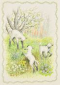 Ella Bruce (20th Century) Three lambs, watercolour, signed in pencil, 10.25