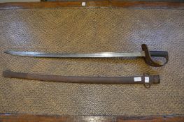 A cavalry sabre with steel scabbard.