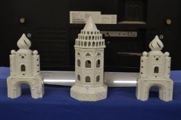 Temple style tea light holders, set of three.