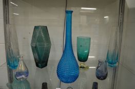 Colourful art glass vases.