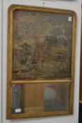 A good 18th century gilt framed combination embroidery and mirror, the upper section embroidered