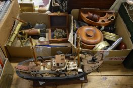 A model of a trawler, miscellaneous collectables to include smoking related items.