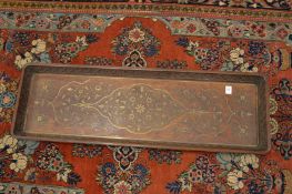 A good Indian brass inlaid rectangular hardwood tray.
