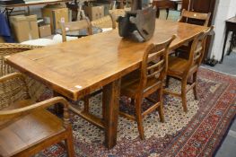 A good fruitwood slab top dining table 244cm x 82cm.