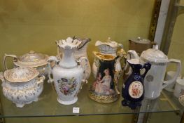 Collection of decorative jugs, vases, teapots and sucrier.